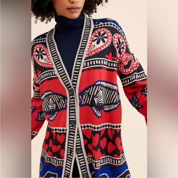 Farm Rio Navy Mixed Prints Knit Cardigan size large - Picture 4 of 9